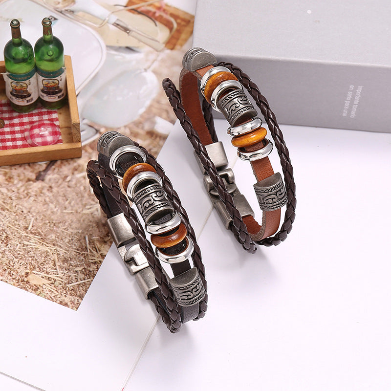 Wholesale Handmade Beaded Multi-layered Leather Bracelet